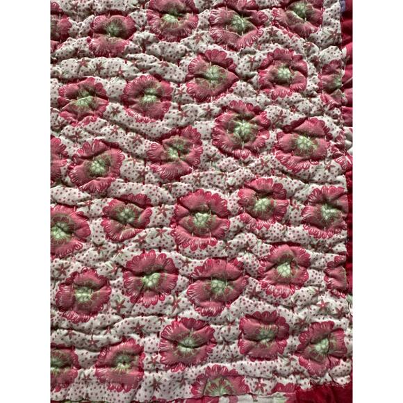 Pottery Barn teen Handcrafted Quilt Block Print vintage pink floral girls cotton - Picture 8 of 16